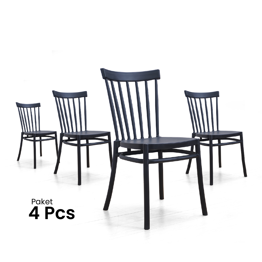 MEJA MAKAN PISTON DT GW + KURSI MAKAN SABRINA BLACK