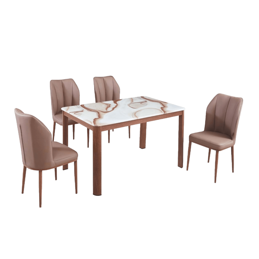 MEJA MAKAN NEW DT MATTO + DC MAKO 4KURSI BROWN