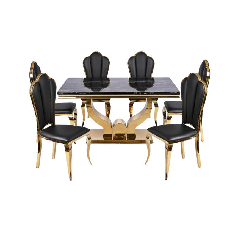 MEJA MAKAN LUNAR + 6 KURSI RAVENA