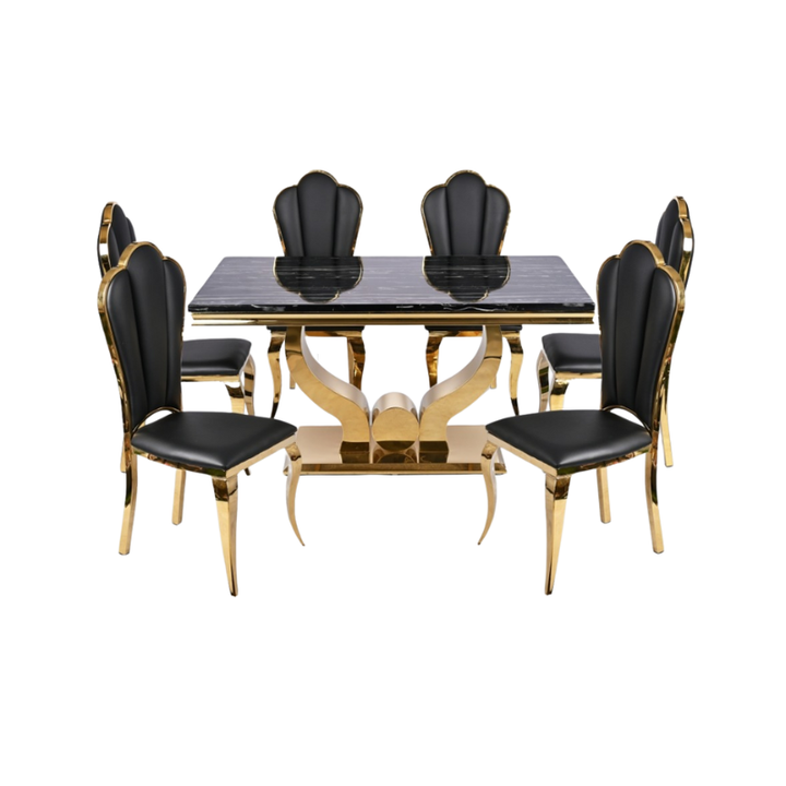 MEJA MAKAN LUNAR + 6 KURSI RAVENA